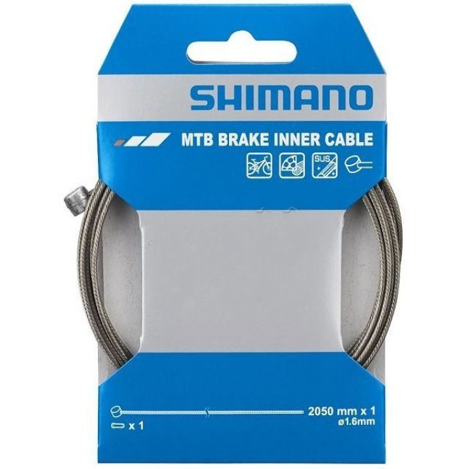 Трос тормоза SHIMANO нержавеющая сталь, для MTB, 1,6x2050мм, с концевиком троса Y80098210